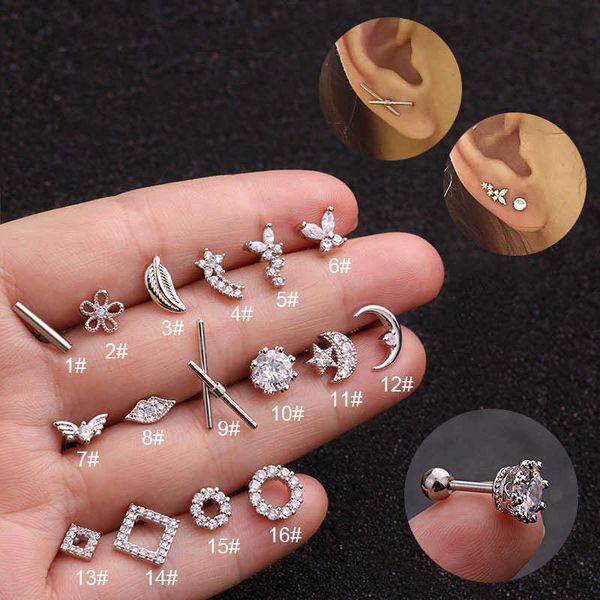 Nouveau personnalisé papillon boucles d'oreilles carré boucle d'oreille goujons en acier inoxydable oreille os clou avec boule oreillette clous oreille Piercing anneau accessoires vis arrière bijoux