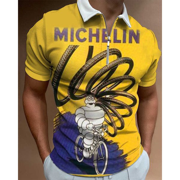 Nuevo diseño personalizado emblema del equipo impresión 3D para hombre camisa polo con cremallera informal de negocios top de manga corta grande