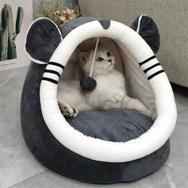 Nueva cama para mascotas Casa de gato Perro de lujo Cojín mullido Gatito suave Cueva Gato Cálido y acogedor Cama Terciopelo Estera para dormir Accesorios para gatos de invierno 201111