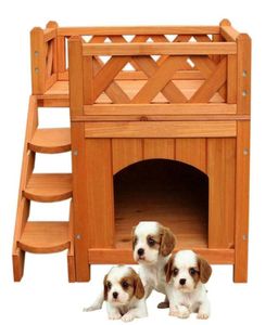 Nieuw huisdier houten kattenhuis woonhuis kennel met balkon kleine hond buiten7453574