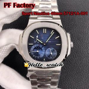 Nieuwe PFF 40 mm Sport 5712 1A-001 5712 Mechanische handopwindbare herenhorloge Maanfase gangreserve D-blauwe wijzerplaat stalen armband He309t