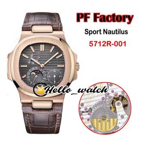 Nieuwe PFF 40 mm sport 5712R-001 5712 mechanisch handopwindbaar herenhorloge maanfase gangreserve grijze wijzerplaat rosé goud bruin leer he271Z