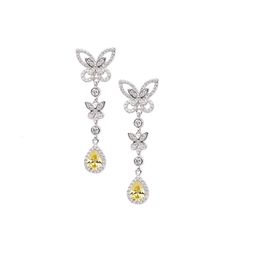 Boucles d'oreilles en or v pour femmes, version haute, nouveau diamant principal en forme de poire fantôme, mode légère, Double couche, papillon