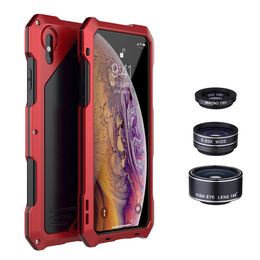 Nueva lente de la caja del teléfono para iPhone XR Estuche protector de marco de metal con 3 lentes de cámara externas separadas 120ﾰ Lente de teléfono macro ojo de pez gran angular
