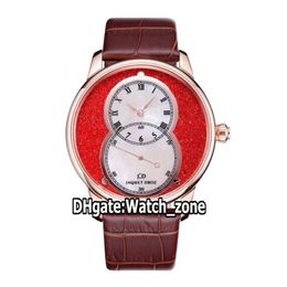 Nieuwe Pierre Jaquet Droz Grande Seconde Omcirkeld J014013340 A2824 Automatisch herenhorloge Rode witte wijzerplaat Rose gouden kast Lederen band Wa2355