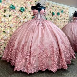 Nouvelle robe De bal rose Quinceanera robes 2024 perles fleur papillon Appliques cristaux doux 16 robe robes De 15 Anos 322