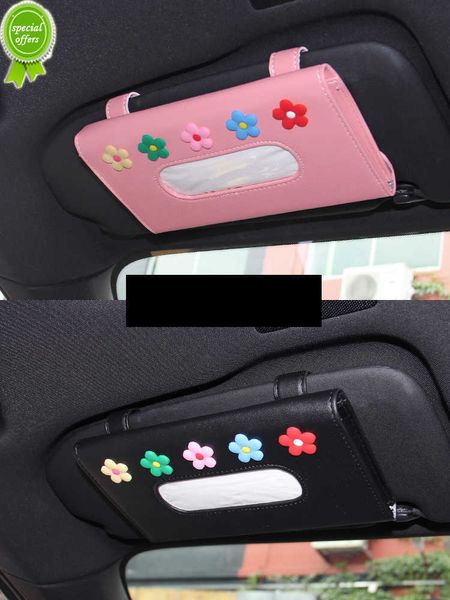 Nouveau rose boîte de porte-mouchoirs de voiture pare-soleil strass cristal cuir Auto sac de mouchoirs pare-soleil suspendu étui serviette pour accessoires de voiture