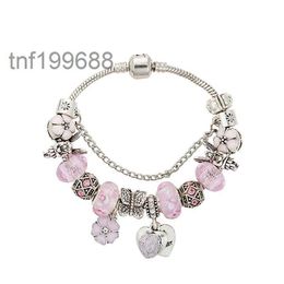 Bracelet de perles en cristal rose de luxe de styliste, plaqué argent, pendentif coeur de pêche ange, avec boîte d'origine, 5J3N, nouvelle collection
