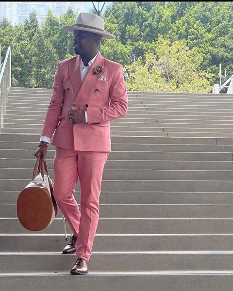 Nuevos trajes de hombre de doble botonadura rosa con solapa de pico a la moda boda novio esmoquin graduación Terno Masculino Blazer 2 piezas traje Homme X0909