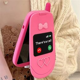 Nieuwe roze girly opvouwbare make -upspiegel Er is een oproep mobiele telefoonontwerp schattige hoesjes voor iPhone 15 Pro Max
