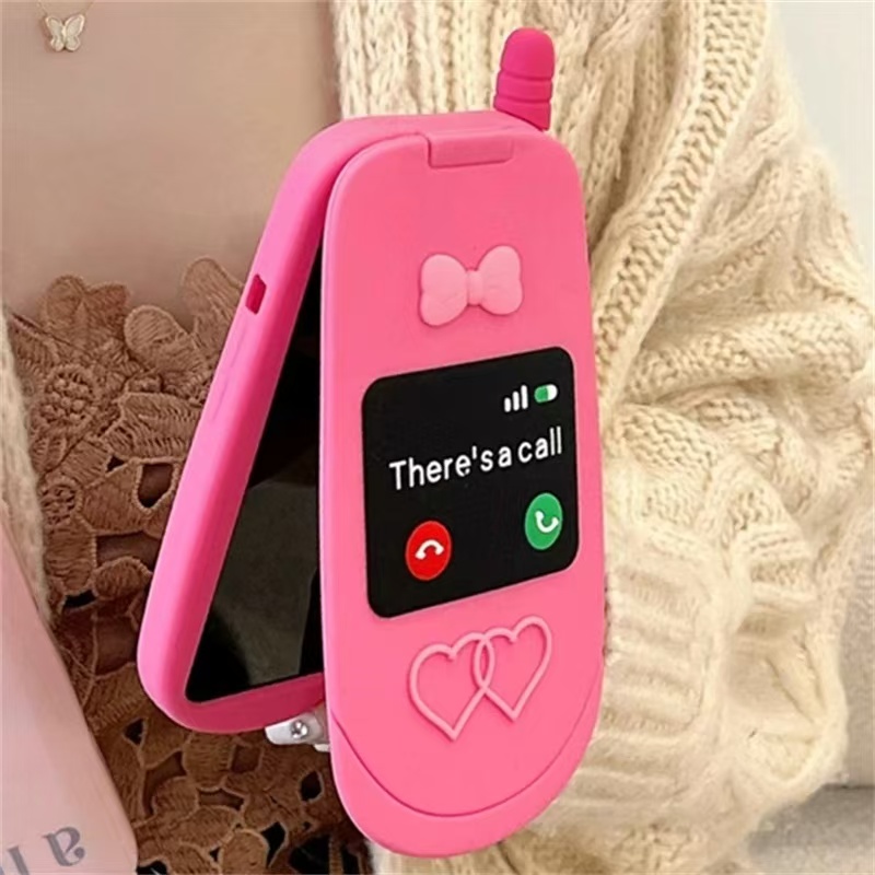 新しいピンクのガーリー折りたたみ式メイクアップミラーiPhone 15 Pro Maxのコール携帯電話のデザインかわいいケースがあります
