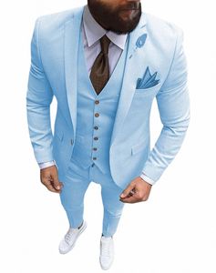 Nouveau rose hommes 3 pièces costume formel Busin cran revers Slim Fit Tuxedos meilleur homme Blazer pour WeddingBlazer + gilet + pantalon w9Ba #