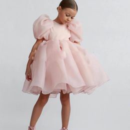 Nuevos vestidos de concurso de organa blanco vestidos de ni￱a de flores formales mangas de hojaldre rosa para peque￱as princesas para ni￱os peque￱os fiesta de boda de cumplea￱os para ni￱os
