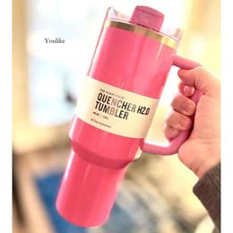 Nouveau défilé rose 40oz extincteur H2.0 tasses Camping Travel Car tasse de gobelets en acier inoxydable avec poignée en silicone cadeau de la Saint-Valentin GG0429 0429