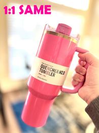 Nieuwe roze parade 40oz Quencher H2.0 Mokken Cups Camping Travel Car Cup roestvrijstalen tuimelaars Cups met siliconenhandgreep Valentijnsdag Gift met 1: 1 hetzelfde logo U1222