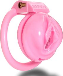 Nouveaux dispositifs de chasteté masculine Pink Pussy avec 4 anneaux péniens, petite cage à coq, anneaux péniens, serrure de chasteté, jouet sexuel BDSM pour homme gay en nylon imprimé 3D Sissy pour homme (grande cage)