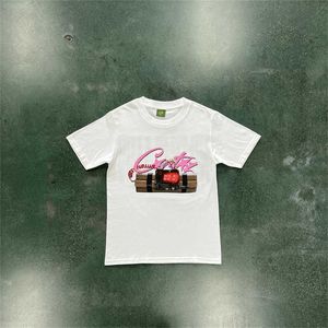 Nieuwe Roze Schedel T-shirt Vacuüm Verzegelde Mannen Grote c Vlam Drip Boor Met Korte Mouwen