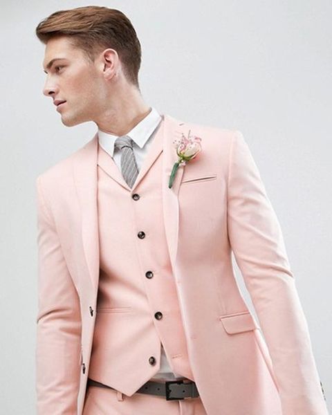 Nouveau rose Slim Fit mariage hommes costumes marié Tuxedos 3 pièces (veste + pantalon + gilet) marié costumes meilleur homme Blazer 164