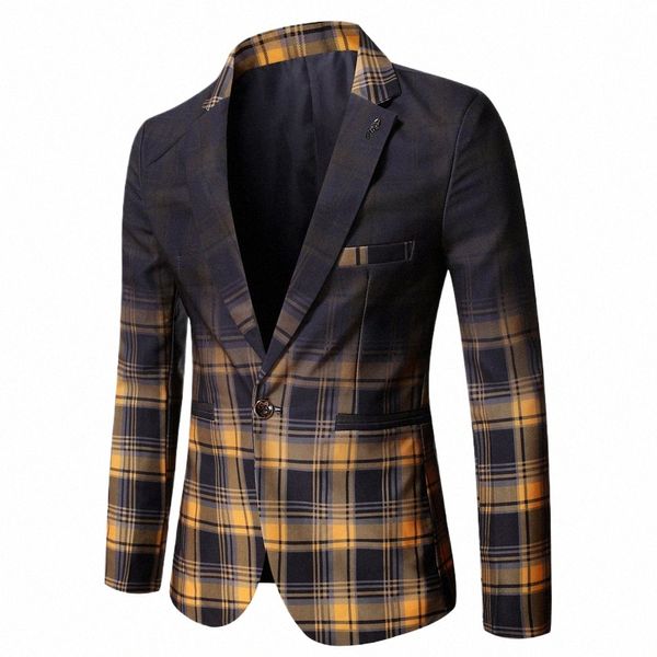 Nouveau Plaid Blazers Hommes Printemps Impression Costume Veste Hommes Casual Slim Club Stage Singer Blazer Mâle Élégant Formelle Tuxedo Veste 3XL t3FG #