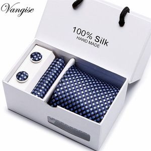 Nuevo conjunto de corbatas a cuadros para hombre Tamaño extra largo 145 cm 8 cm Corbata azul marino Paisley Seda Jacquard Tejido Corbata Traje Fiesta de bodas C190110259I