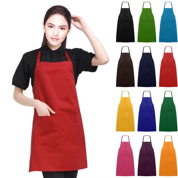 Nuevo delantal de trabajo de cocina unisex liso Tabard con doble bolsillo nuevo n30419