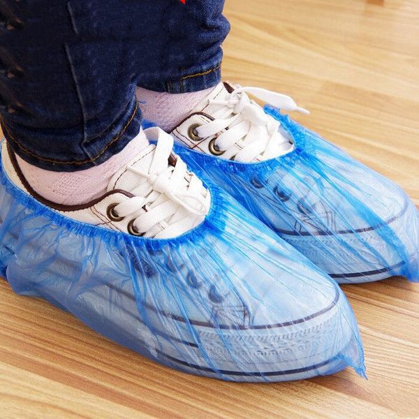 Nouveau plastique imperméable à l'eau jetable couvre-chaussures pluie jour tapis protecteur de sol bleu nettoyage chaussure couverture couvre-chaussures pour la maison T2I51068