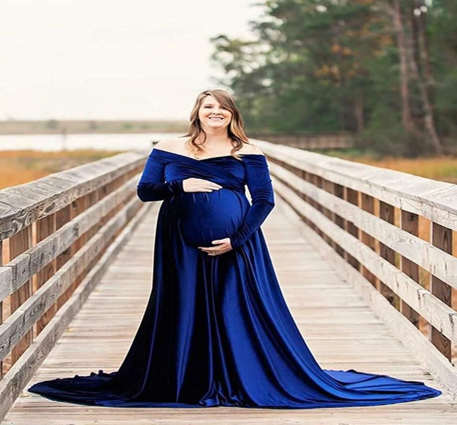 Nouvelle Pleuche Maternity Dress Pographie Longue grossesse Robes Elencence Maxi Maternity Robe Po Prop pour les femmes enceintes Shoot7035224