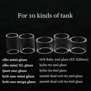 Tubo de vidrio de repuesto para Ello mini ello mini XL ijust one brit one mini mega tfv8 Baby kylin rta 2ml 6ml ammit dual coil rta tank