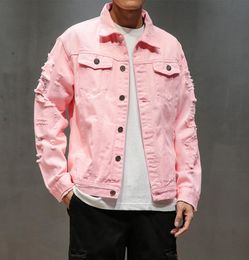 Nuevo Tallas grandes 3XL Rosa negro Vaqueros rasgados Chaquetas Hip Hop Streetwear Agujeros Chaquetas Moda casual Hombres Mujeres Apenado Solid7180691