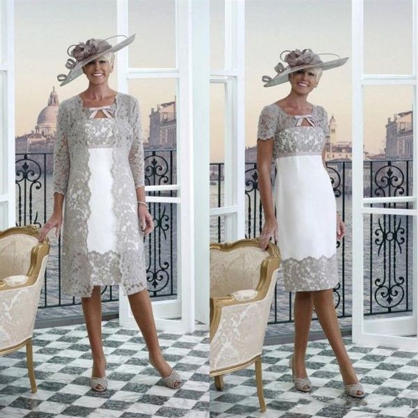 Nouvelles robes de mère de mariée grande taille avec veste en dentelle longueur de thé manches courtes robes d'invité de mariage 2021260j