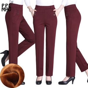 Nouveau plus la taille épaisse mère pantalon droit grande vente couleur unie haute élastique taille haute serré bureau des femmes automne pantalon 201031