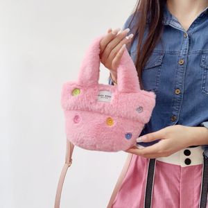 Nouveau sac à dos en peluche imitation cheveux de lapin petit sac fourre-tout bouton conception de poche mignon petit sac carré bandoulière pour enfants style rose