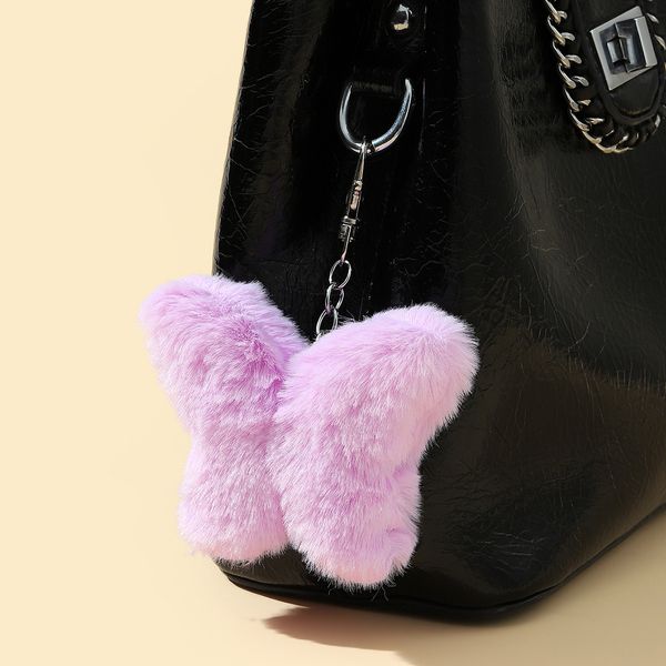 Nouveau peluche papillon porte-clés imitation Rex lapin cheveux clé pendentif pour dame bagages voiture clé pendentif