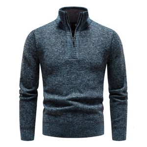 Pull à col demi-haut surdimensionné en peluche pour hommes, pull en tricot avec fermeture éclair, coupe Slim, nouvelle collection