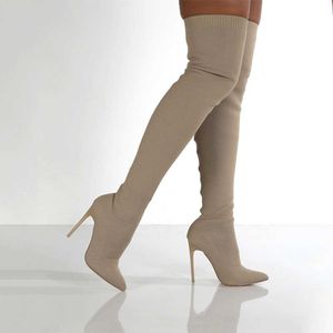 Nouveau talon fin pointu tricoté quatre saisons polyvalent sur les bottes au genou Style manches Ultra haute jambes élastiques mode 230822