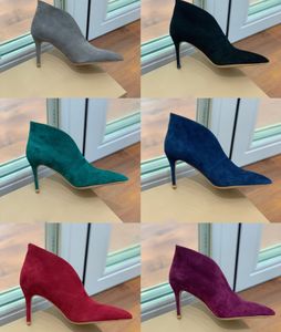 Nieuwe puntige schoenen Leren enkellaarsjes met hoge hak 8,5 cm slanke hakken Prachtige mode luxe designer schoenenfabriek VETERS schoenendoos