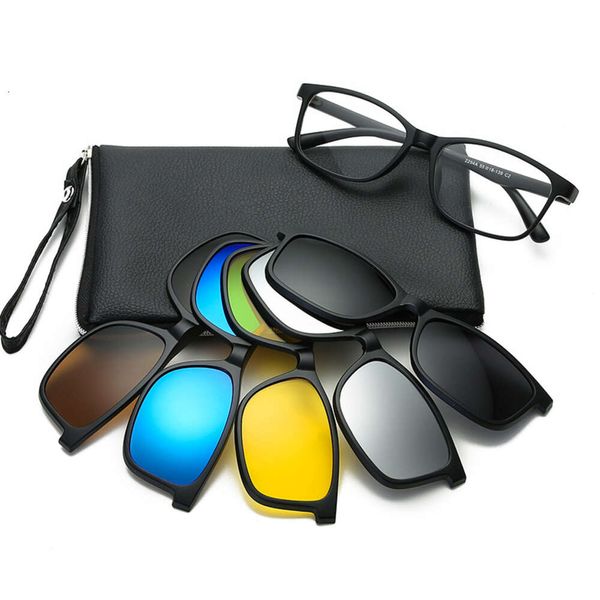 Nuevo juego de gafas de sol polarizadas para hombre y mujer, montura TR, gafas para miopía, montura de cinco piezas, juego de gafas de sol con interruptor de succión magnético