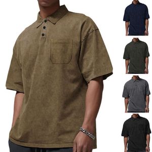 Nouveau polo American Summer Casual Versatile Bouton Couleur solide T-shirt masculin M514 34