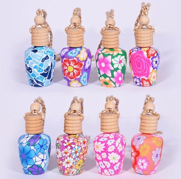 15ml Mix Couleur Voiture Suspendus Décoration Pendentif Poterie Huiles Essentielles Bouteille De Parfum Haute Qualité Verre Céramique Accrocher Corde Bouteille Vide SN2452