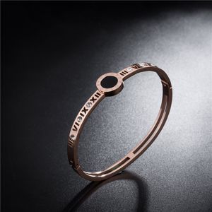 Nouveaux bracelets à breloques ronds noirs en acier inoxydable avec diamants populaires en or rose