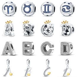 Nieuwe populaire 100 % 925 Sterling Silver Multi-vormige Engelse letters A-Z Charm-kralen Geschikt voor Pandora Originele armband ketting vrouwelijke sieraden