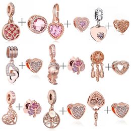 Nieuwe populaire 100% 925 Sterling Silver Rose Gold Crystal Charm Diy Nieuwe Crown -kralen voor originele merkarmband ketting hanger sieraden maken