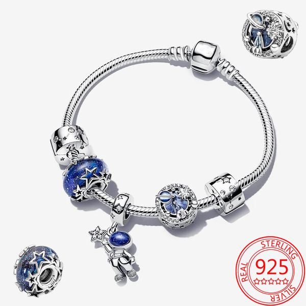 Nouveau thème populaire 925 Pandoras Sterling Silver Ensest Bracelet Set Astronaut Pendant Galaxy Visitez les bijoux d'anniversaire romantique pour femmes