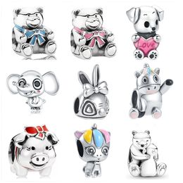 Nieuwe populaire 925 Sterling Silver Pig Rabbit Elephant Animal kralen voor originele Pandora Charm Bracelet Dames Diy Sieraden