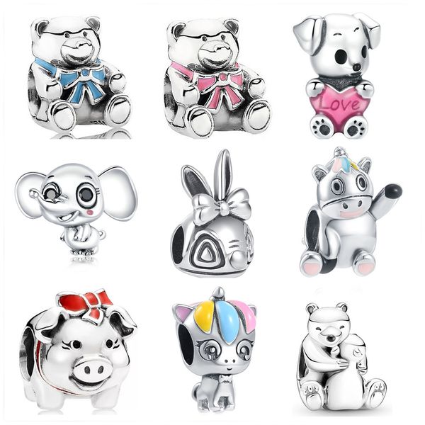 Nouveau populaire 925 argent Sterling cochon lapin éléphant animaux perles pour Original Pandora bracelet à breloques dames bijoux à bricoler soi-même