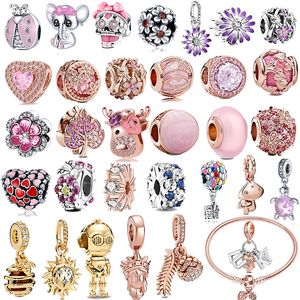 Nuevo Popular 925 Accesorios de plata esterlina Colgante Pellizcar Perlas de rosa Adecuado para Pandora Pulsera Collar DIY Joyería de mujer Accesorios de moda