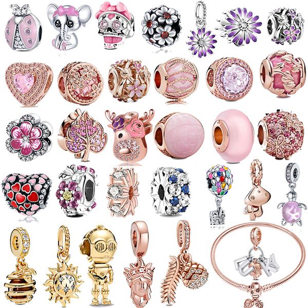 Nouveau populaire 925 Sterling Silver Charm Accessoires Pendentif Pincement Rose Perles Convient pour Pandora Bracelet Collier DIY Bijoux Pour Femmes Accessoires De Mode