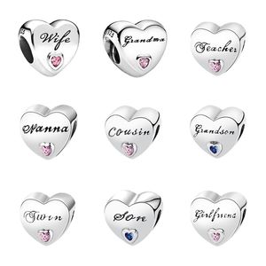 Nieuwe populaire 925 Sterling zilveren Europese hartvormige vrouw oma tweeling vriendin kralen fit originele Pandora bedelarmband DIY dames sieraden