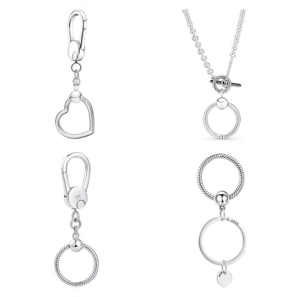 Nouveau Populaire 925 En Argent Sterling De Mode Européen Rond Porte-clés Pendentif Original Femelle DIY Pandora Exquis Collier Suspendu Bijoux Accessoires Charme Perles