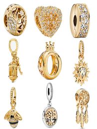 Nouveau populaire 925 STERLING Silver Gold Lantern Sun Pendant Family Bee Falle Forever Clip perles pour le bracelet de perles de charme de mode